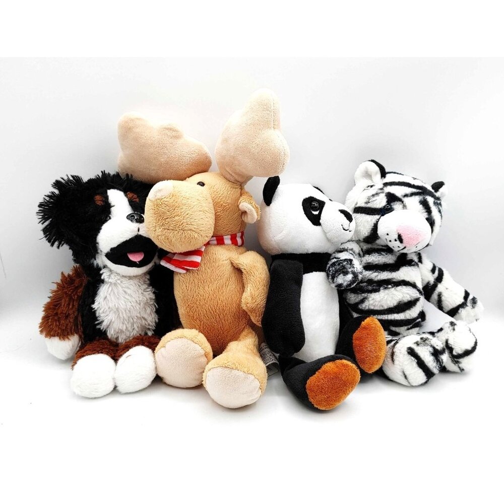 Lot of 4 Kinder Christmas 2021-22 Plush Panda, Tiger, Moose, Bernese Dog